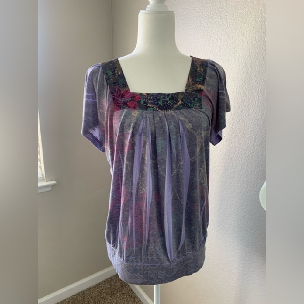 Floral Square Neck Purple Top